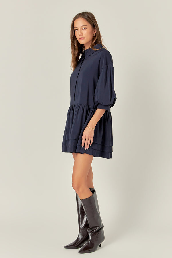 English Factory Collared Drop Waist Dress NAVY