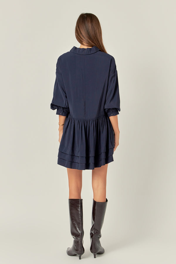 English Factory Collared Drop Waist Dress NAVY