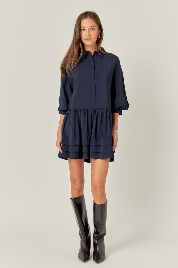 english factory Collared Drop Waist Dress NAVY