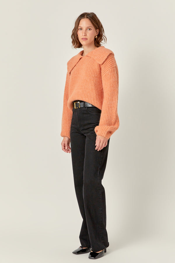 English Factory Collared Rib Chunky Sweater PEACH