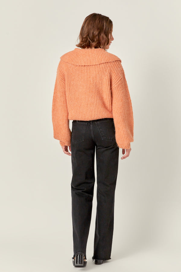 English Factory Collared Rib Chunky Sweater PEACH