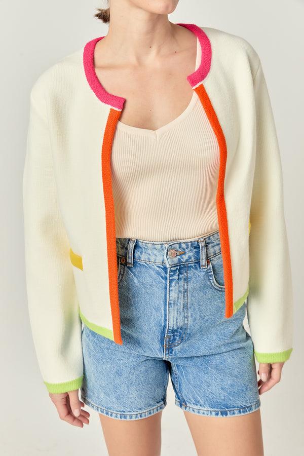 English Factory Color Block Sweater Cardigan MULTI