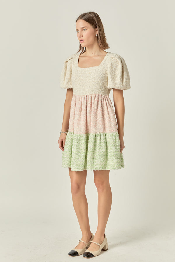 English Factory Color Block Tweed Mini Dress MULTI