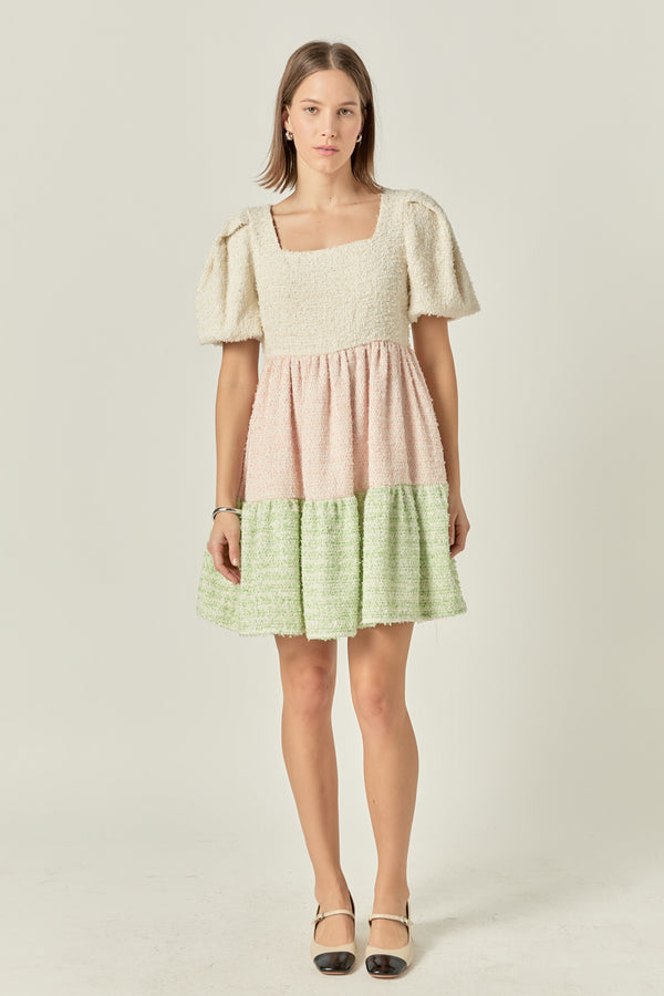 english factory Color Block Tweed Mini Dress MULTI