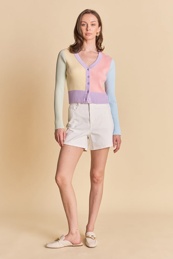 english factory Color Blocked Knit Cardigan MULTI