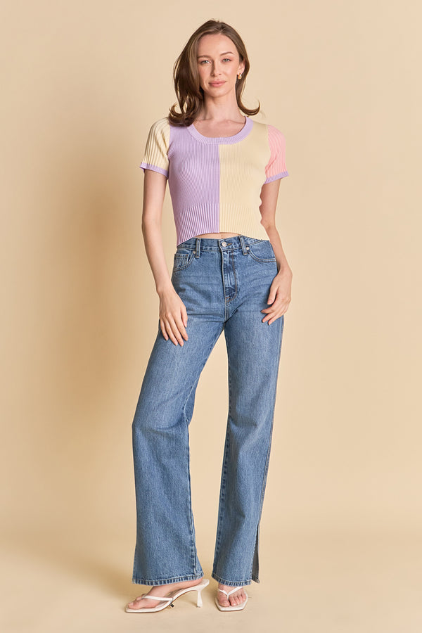 english factory Color Blocked Sweater Top MULTI