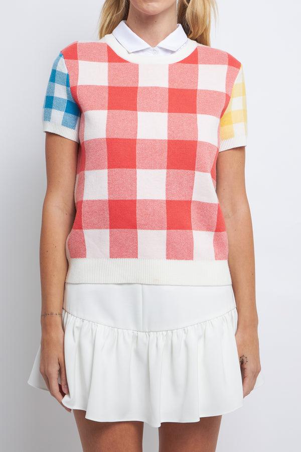 English Factory Colorblock Check Knit Top MULTI