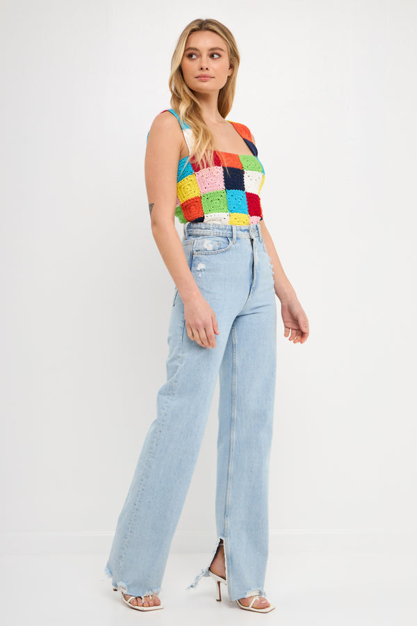 English Factory Colorblock Crochet Tank Top MULTI