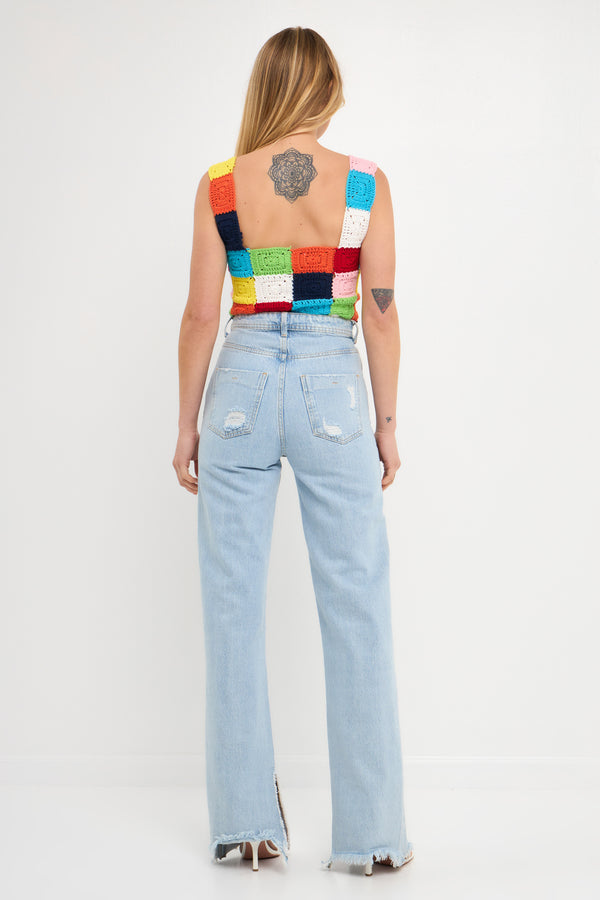 English Factory Colorblock Crochet Tank Top MULTI