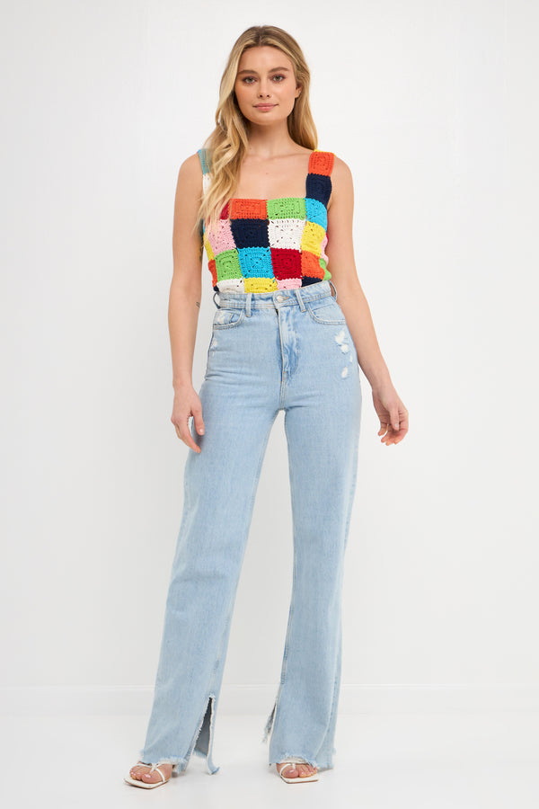 english factory Colorblock Crochet Tank Top MULTI