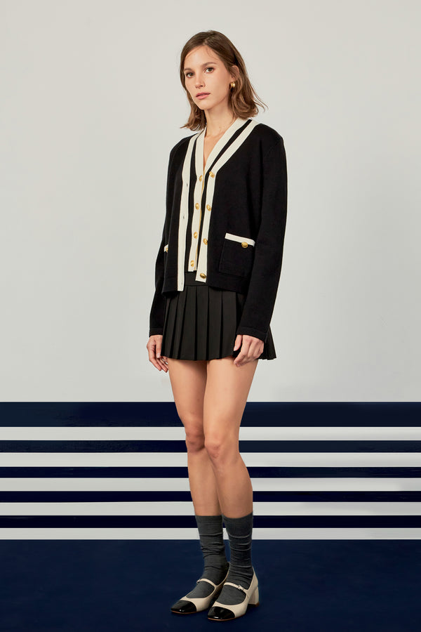 English Factory Colorblock Knit Cardigan BLACK