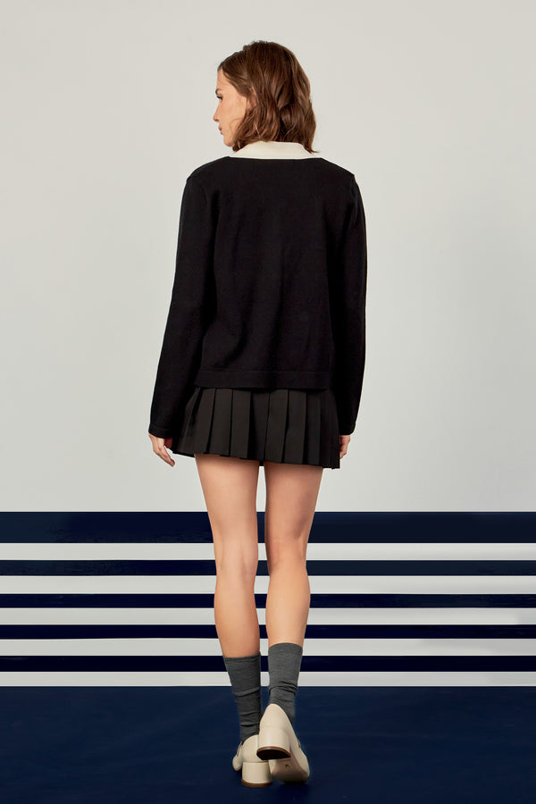 English Factory Colorblock Knit Cardigan BLACK