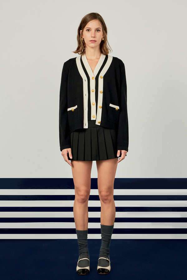 english factory Colorblock Knit Cardigan BLACK