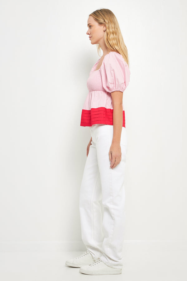 English Factory Colorblock Smocked Top PINK/RED