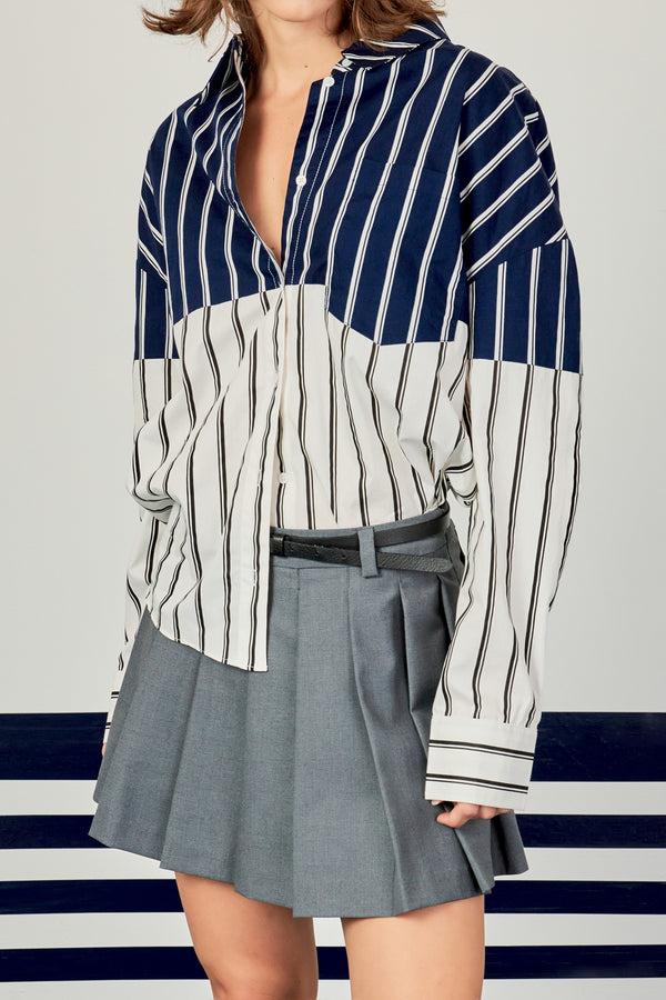 English Factory Colorblock Stripe Shirt NAVY/WHITE