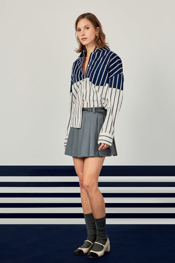 English Factory Colorblock Stripe Shirt NAVY/WHITE