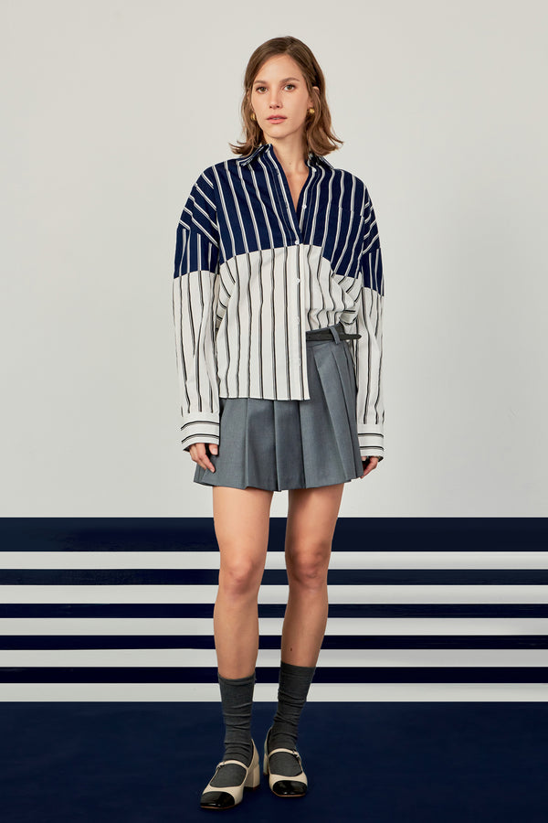 english factory Colorblock Stripe Shirt NAVY/WHITE