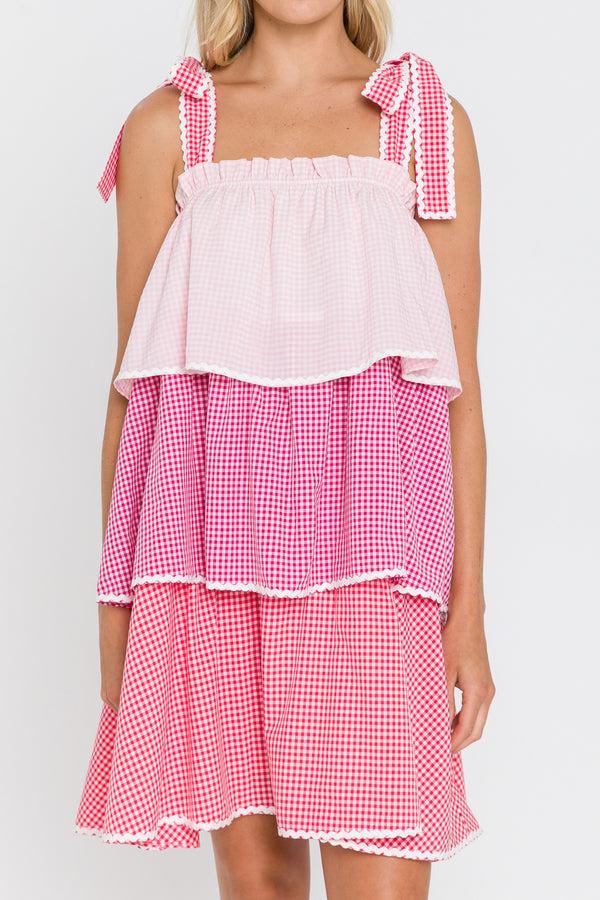 English Factory Colorblock Tiered Dress PINK MULTI