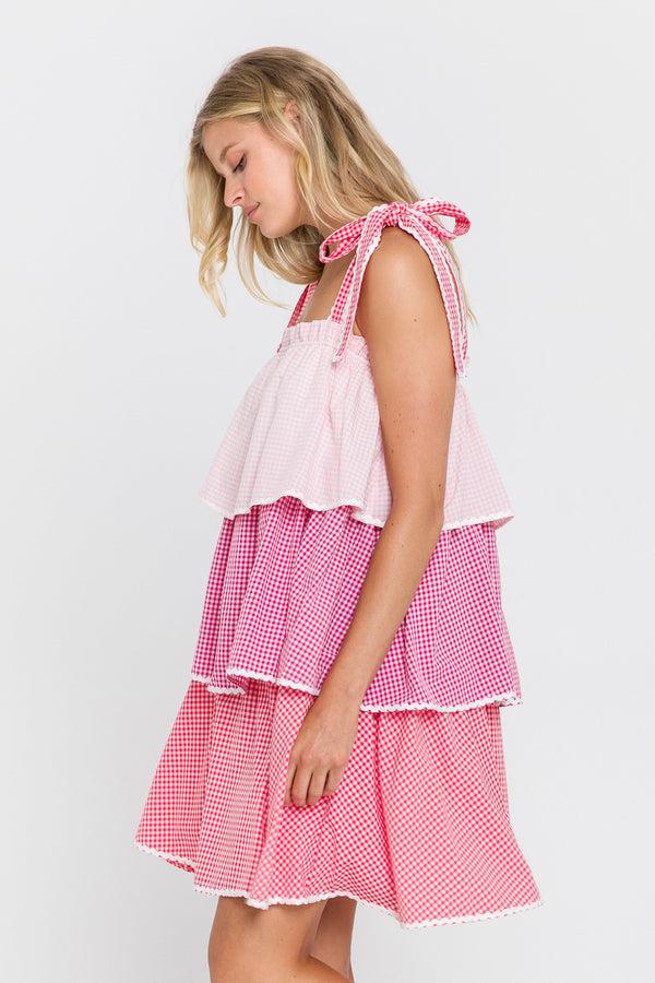 English Factory Colorblock Tiered Dress PINK MULTI