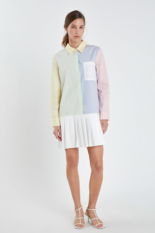 english factory Colorblocked Shirt Dress MULTI