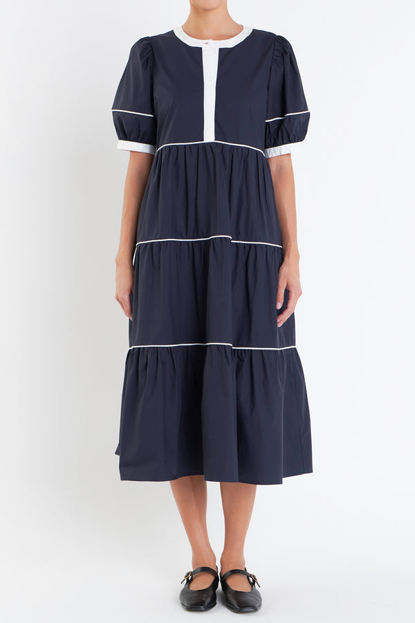 English Factory Contrast Midi Dress NAVY