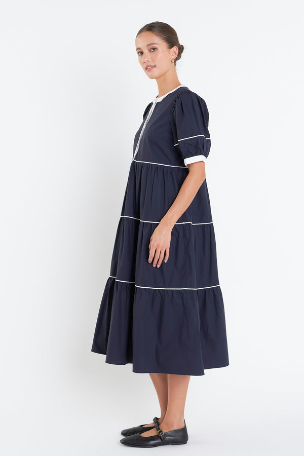English Factory Contrast Midi Dress NAVY