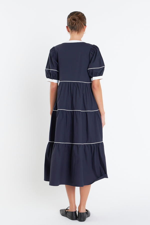English Factory Contrast Midi Dress NAVY
