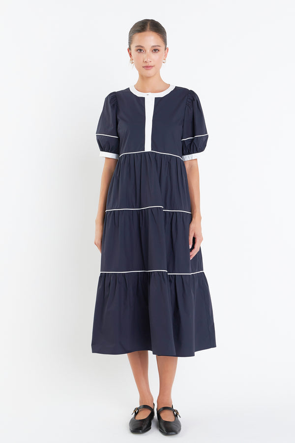 english factory Contrast Midi Dress NAVY