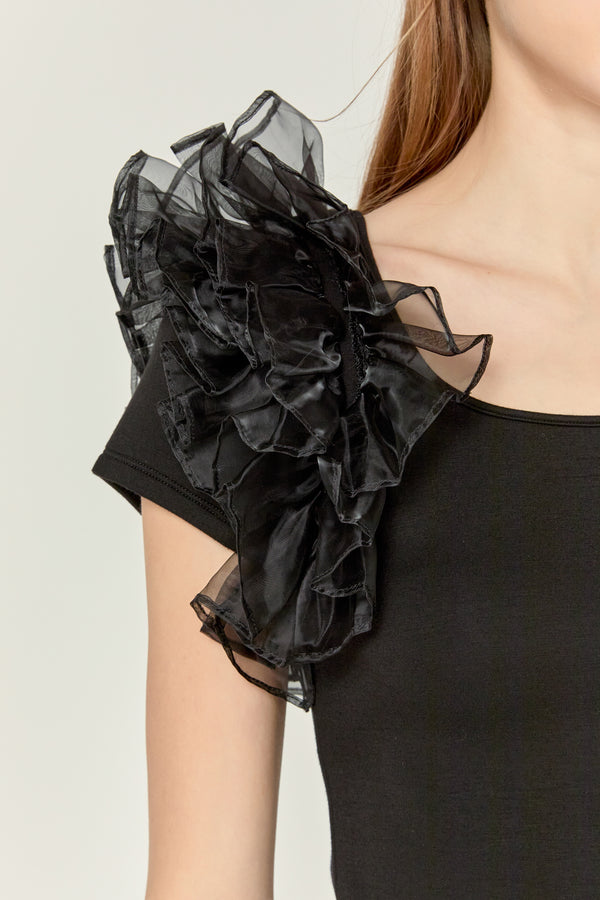 English Factory Contrast Organza Top BLACK