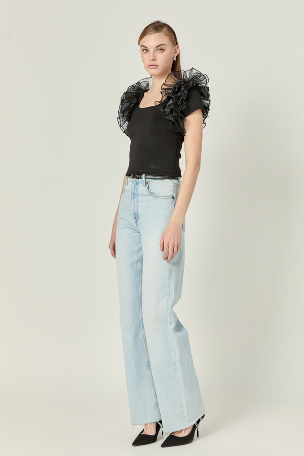 English Factory Contrast Organza Top BLACK