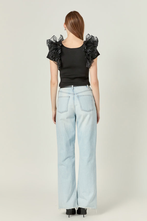 English Factory Contrast Organza Top BLACK
