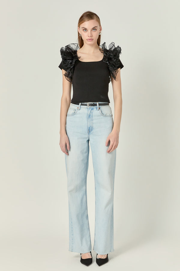 english factory Contrast Organza Top BLACK