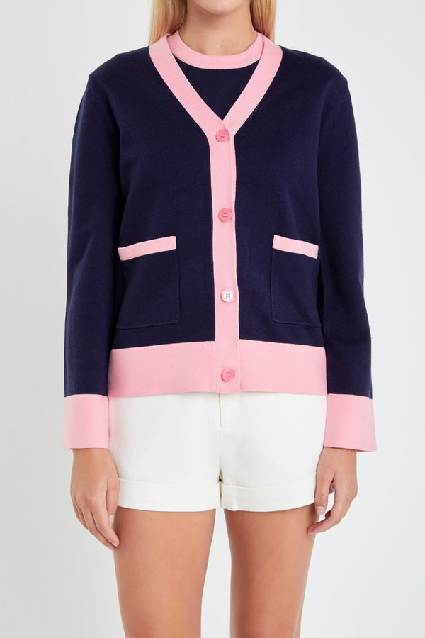 English Factory Contrast V-neck Cardigan BLUE/PINK