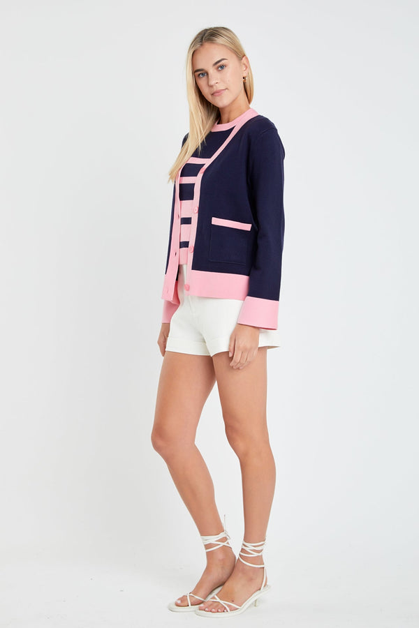 English Factory Contrast V-neck Cardigan BLUE/PINK