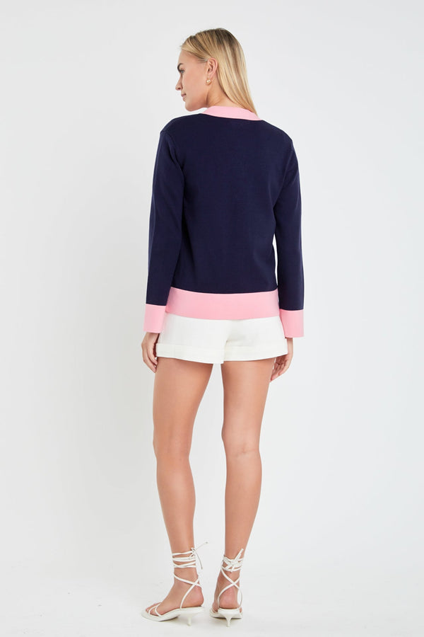 English Factory Contrast V-neck Cardigan BLUE/PINK