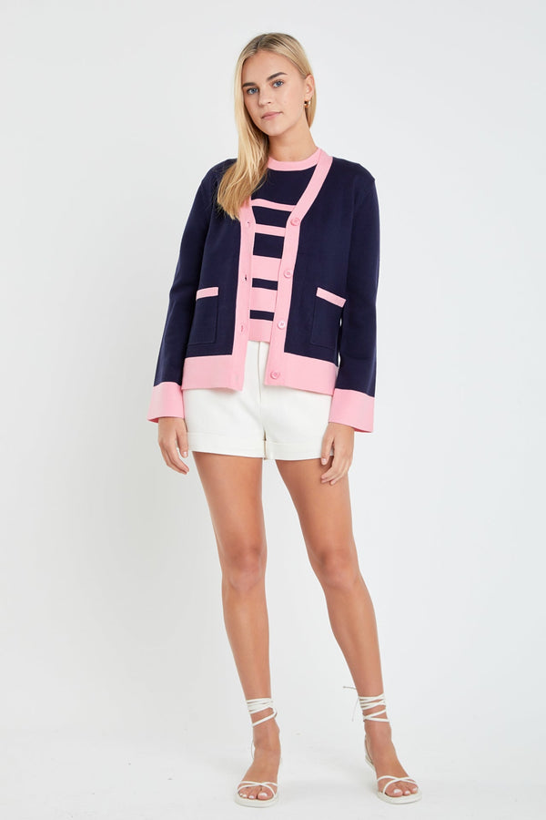 english factory Contrast V-neck Cardigan BLUE/PINK