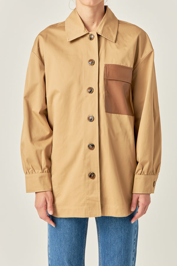 English Factory Cotton Twill Shirt Jacket TAN