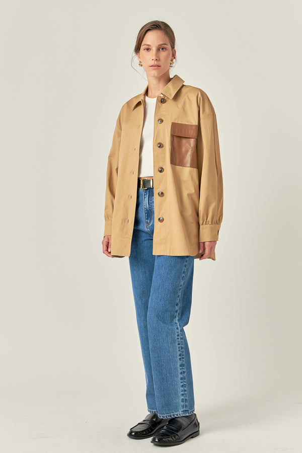 English Factory Cotton Twill Shirt Jacket TAN