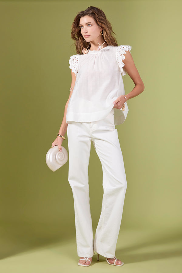 English Factory Crochet Detailed Top OFF WHITE