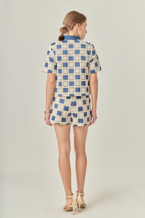 English Factory Crochet Patchwork Shirt NAVY MULTI