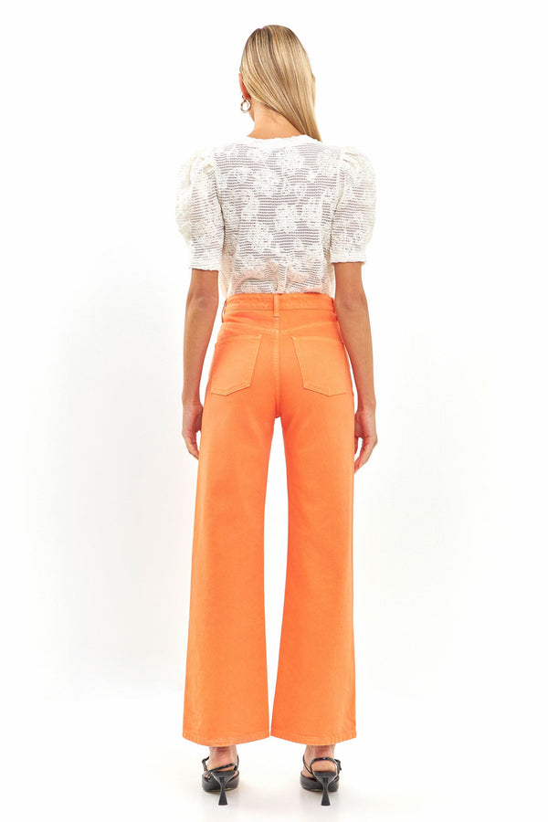 English Factory Crochet Puff Sleeve Top WHITE