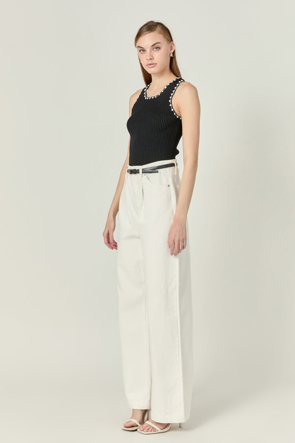 English Factory Crochet Sleeveless Top BLACK/WHITE