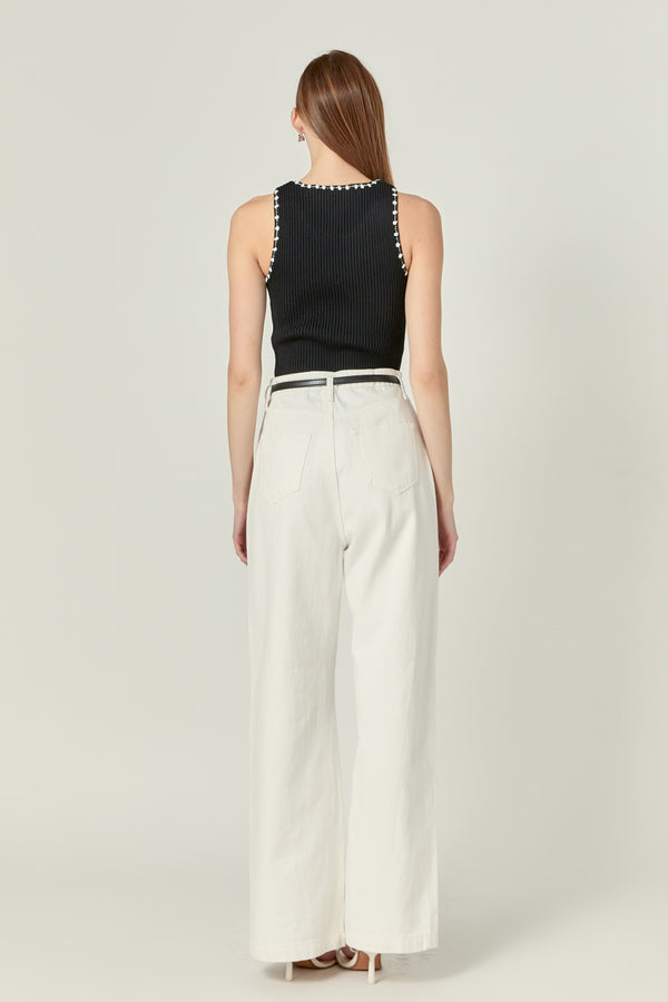 English Factory Crochet Sleeveless Top BLACK/WHITE