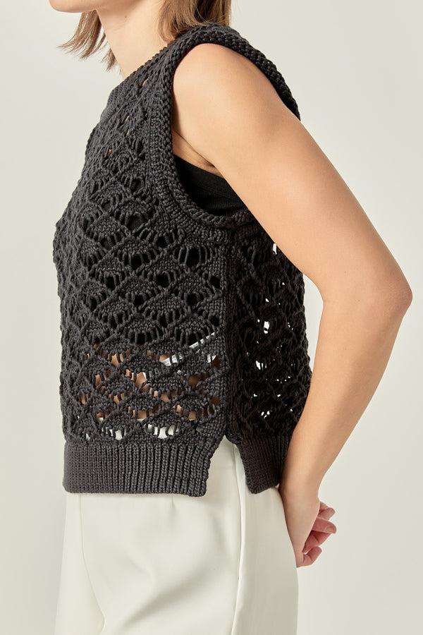 English Factory Crochet Vest Top BLACK