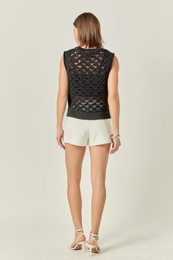 English Factory Crochet Vest Top BLACK
