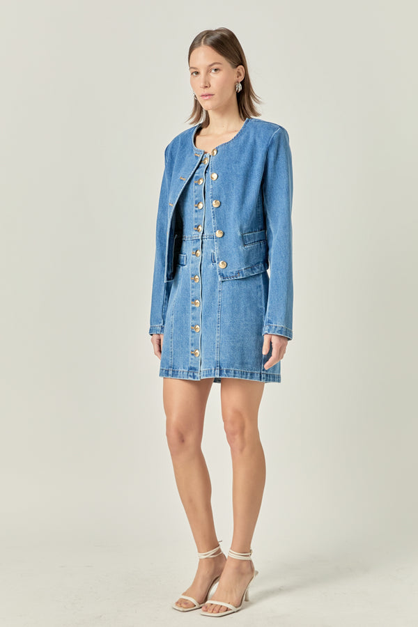 English Factory Cropped Denim Jacket DARK DENIM