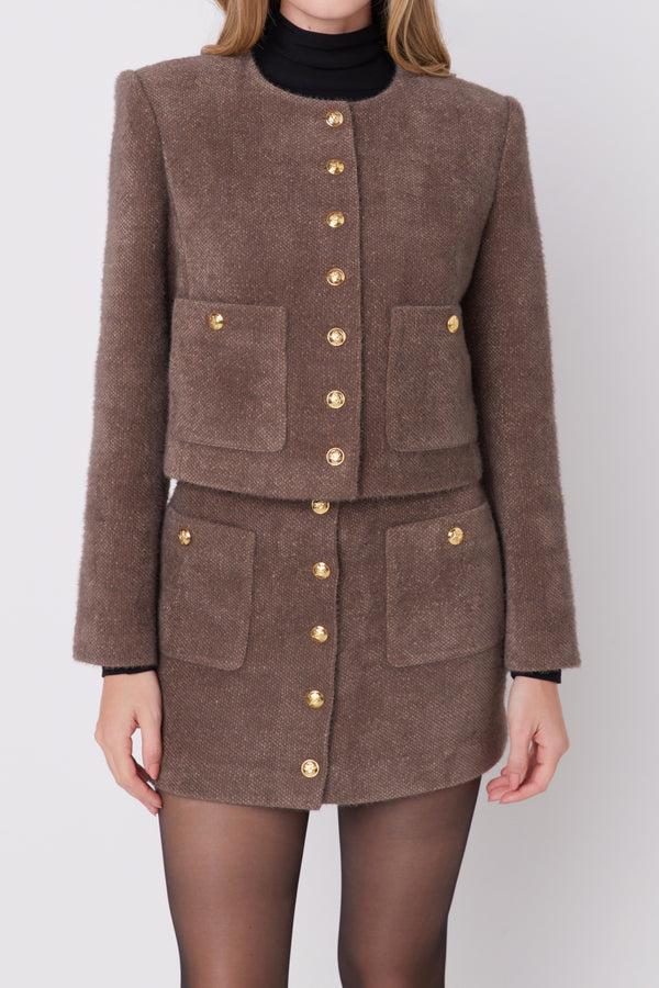 English Factory Cropped Knit Jacket BROWN