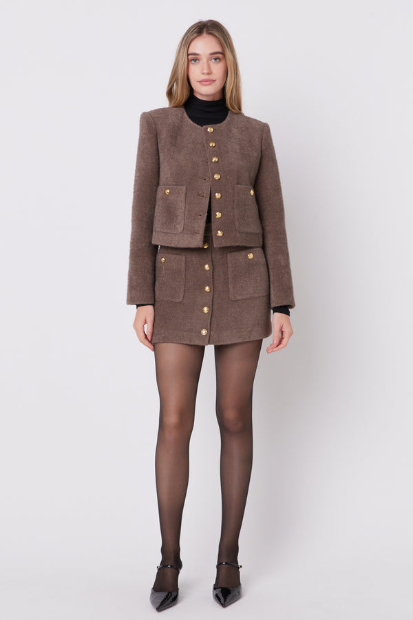 english factory Cropped Knit Jacket BROWN