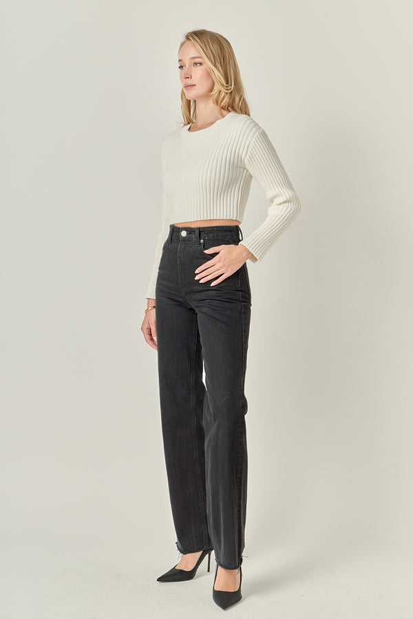 English Factory Cropped Ribbed Knit Sweater CREAM