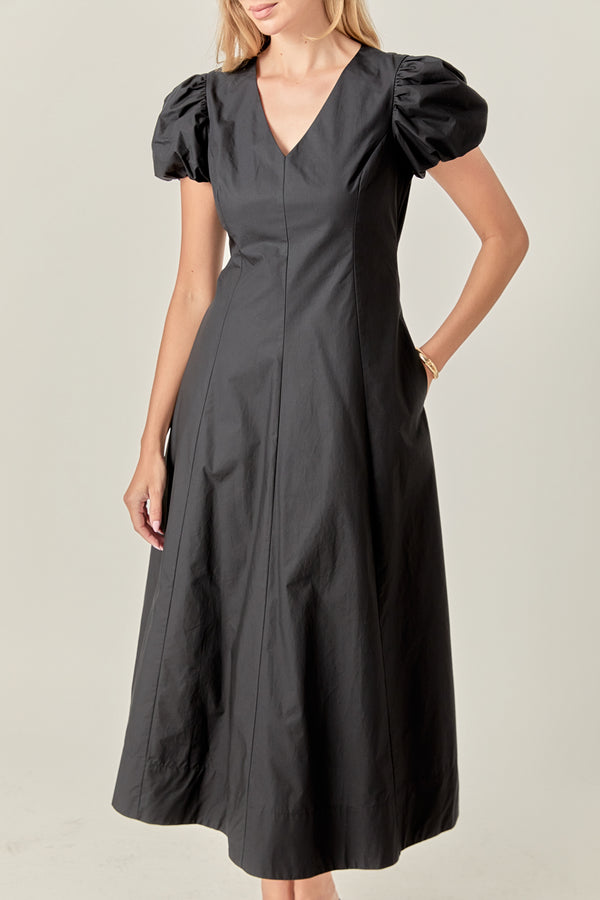 English Factory Deep V Neck Midi Dress BLACK